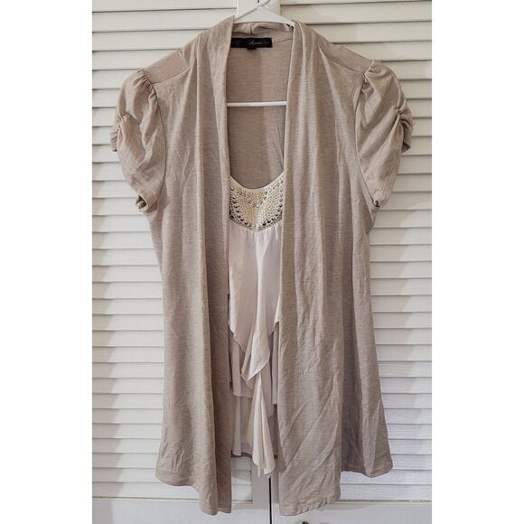 Brown Puff Short Sleeve Open Front Top by Heart Soul – Size XL - Picture 1 of 3